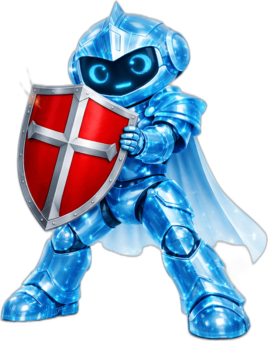 SkillBot als Beschützer mit Schild und Cape