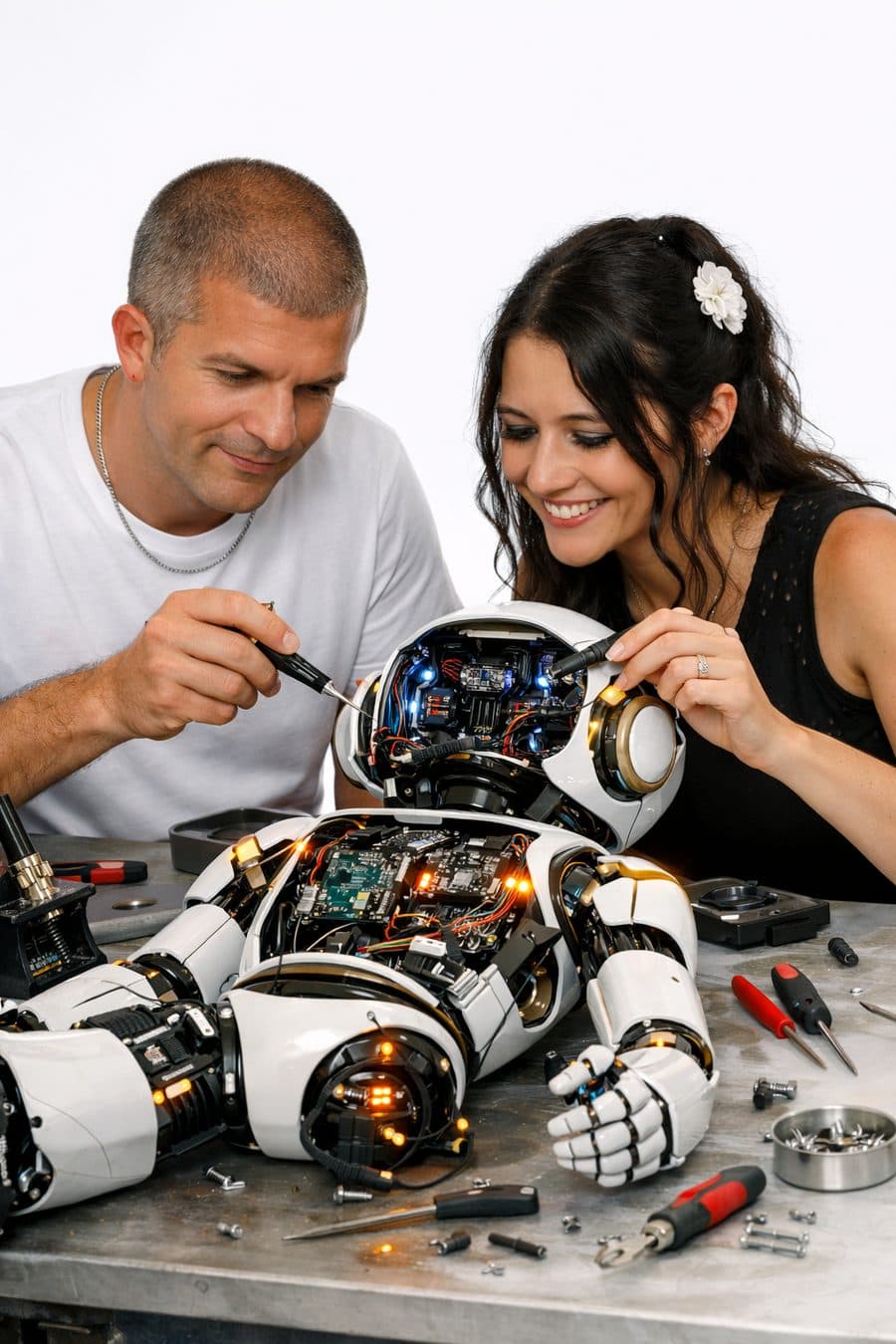 Nadja und Joel bauen gemeinsam am SkillBot
