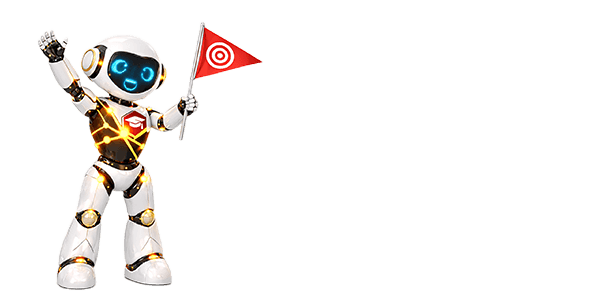 SkillBot schwenkt eine Zielflagge